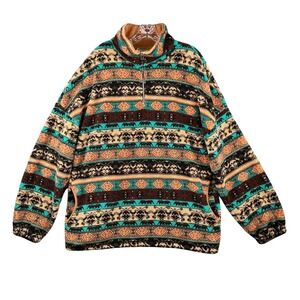 Sunshine & Rodeos Fleece Pullover Womens Size Large Aztec Pattern Quarter Zip
